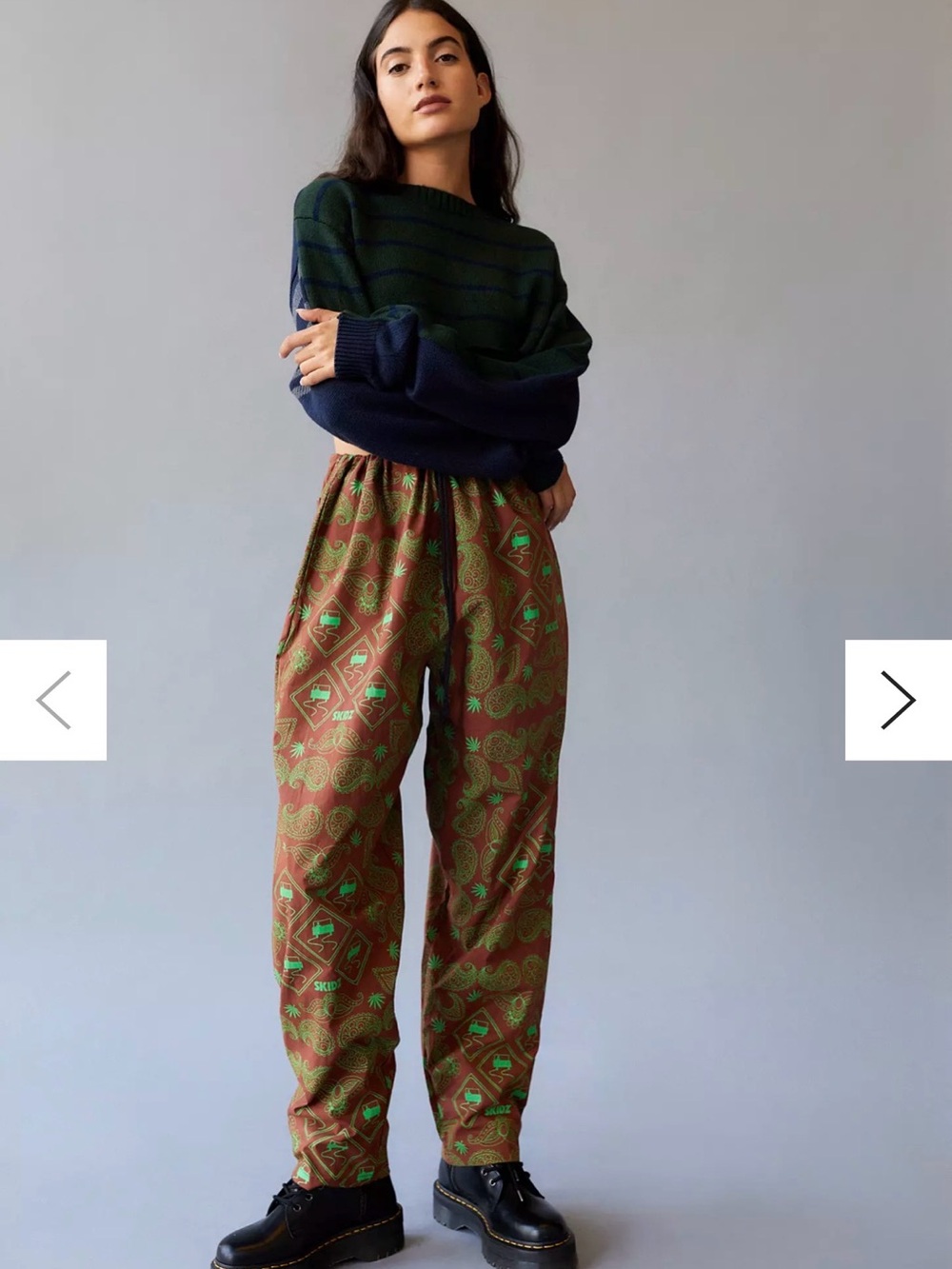 Brown & Green Wide-Leg Printed Pants with Elastic Waist